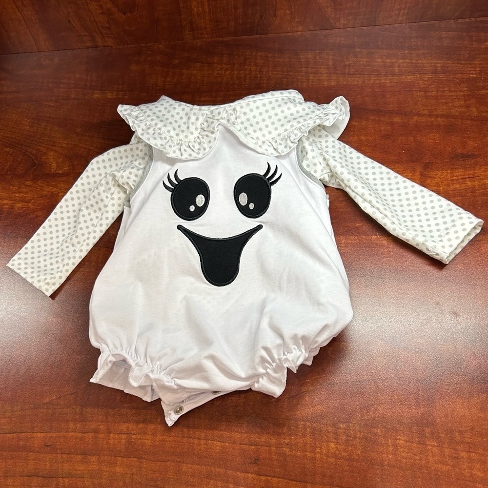 Ghost Onesie | Halloween Onesie with Polka Dot Sleeves NWT Size: 6m BONUS PIECE